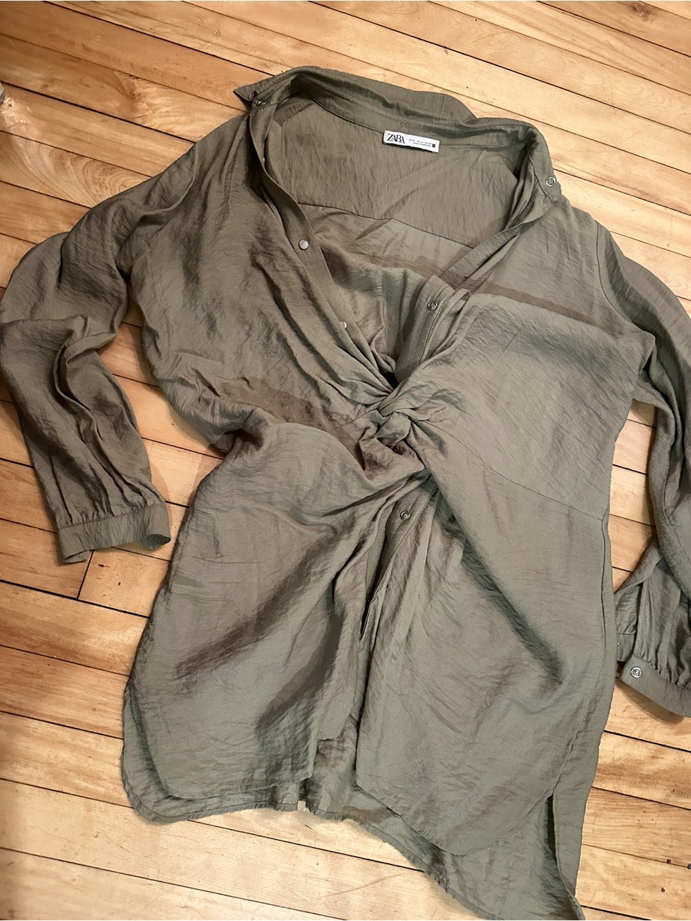 Zara Sage Green Twist-Front Tunic